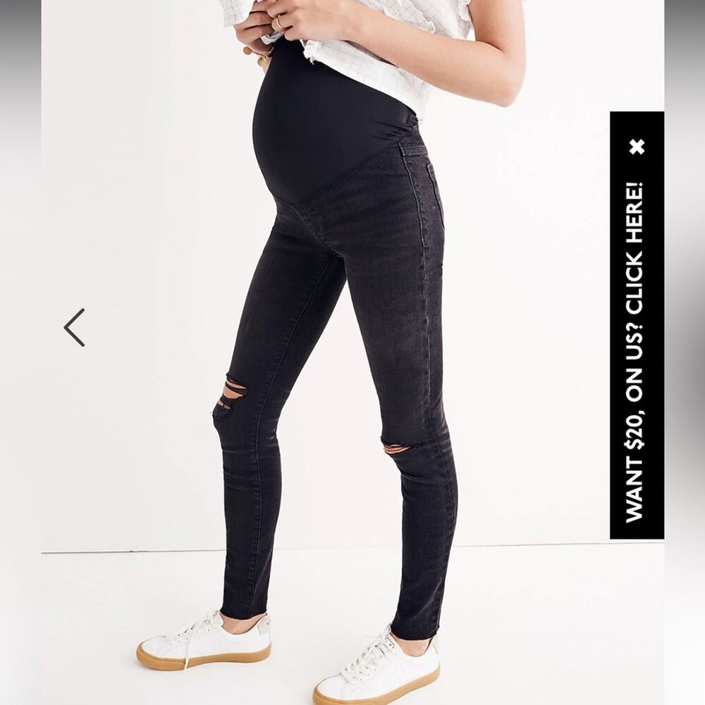 Madewell Maternity Over-the-Belly Skinny Jeans in Black Sea Distressed